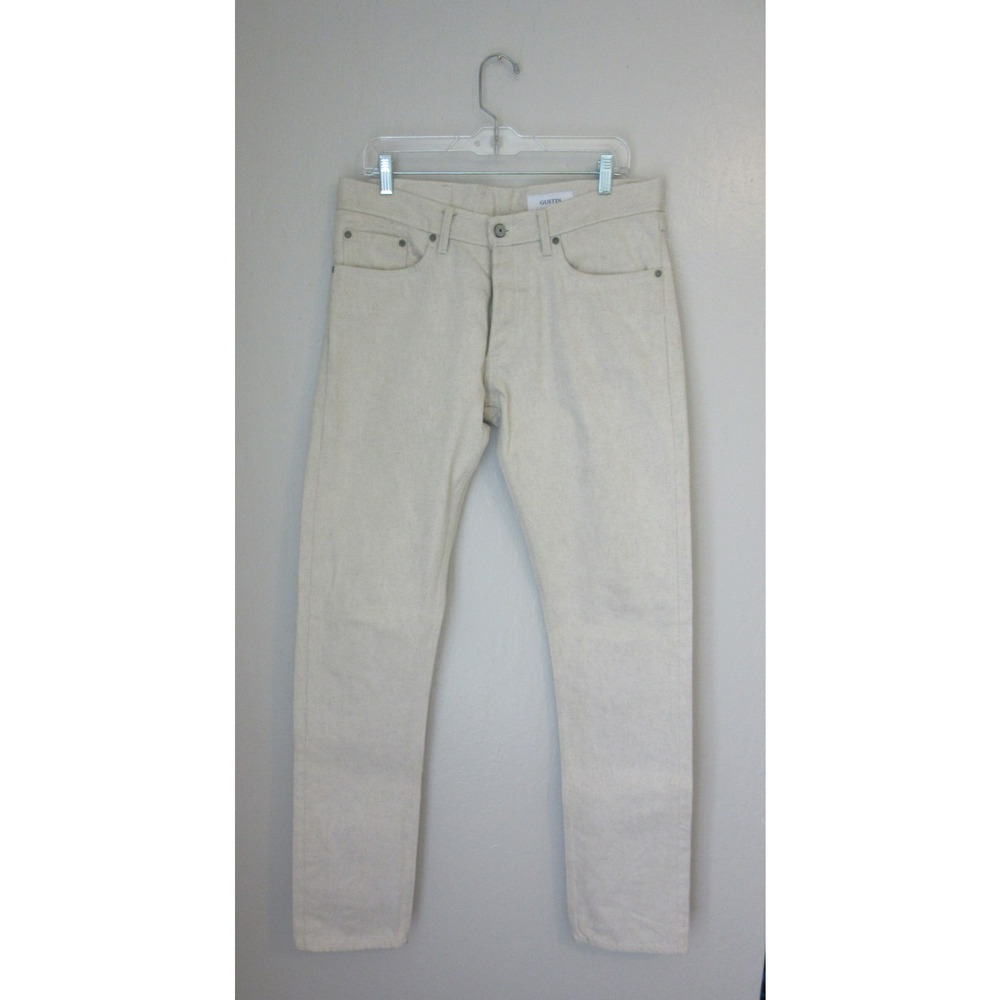 Gustin Men's #303 34 Slim Jeans in white warp with grey weft